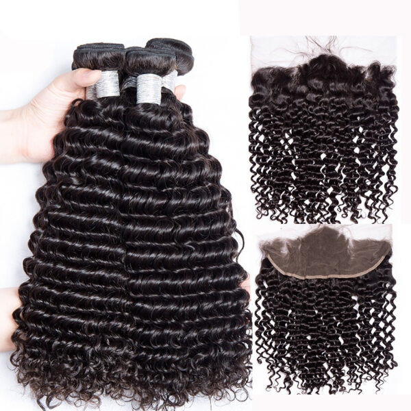 Malaysian Curly Human Hair Bundles with Frontal Closure - Image 3