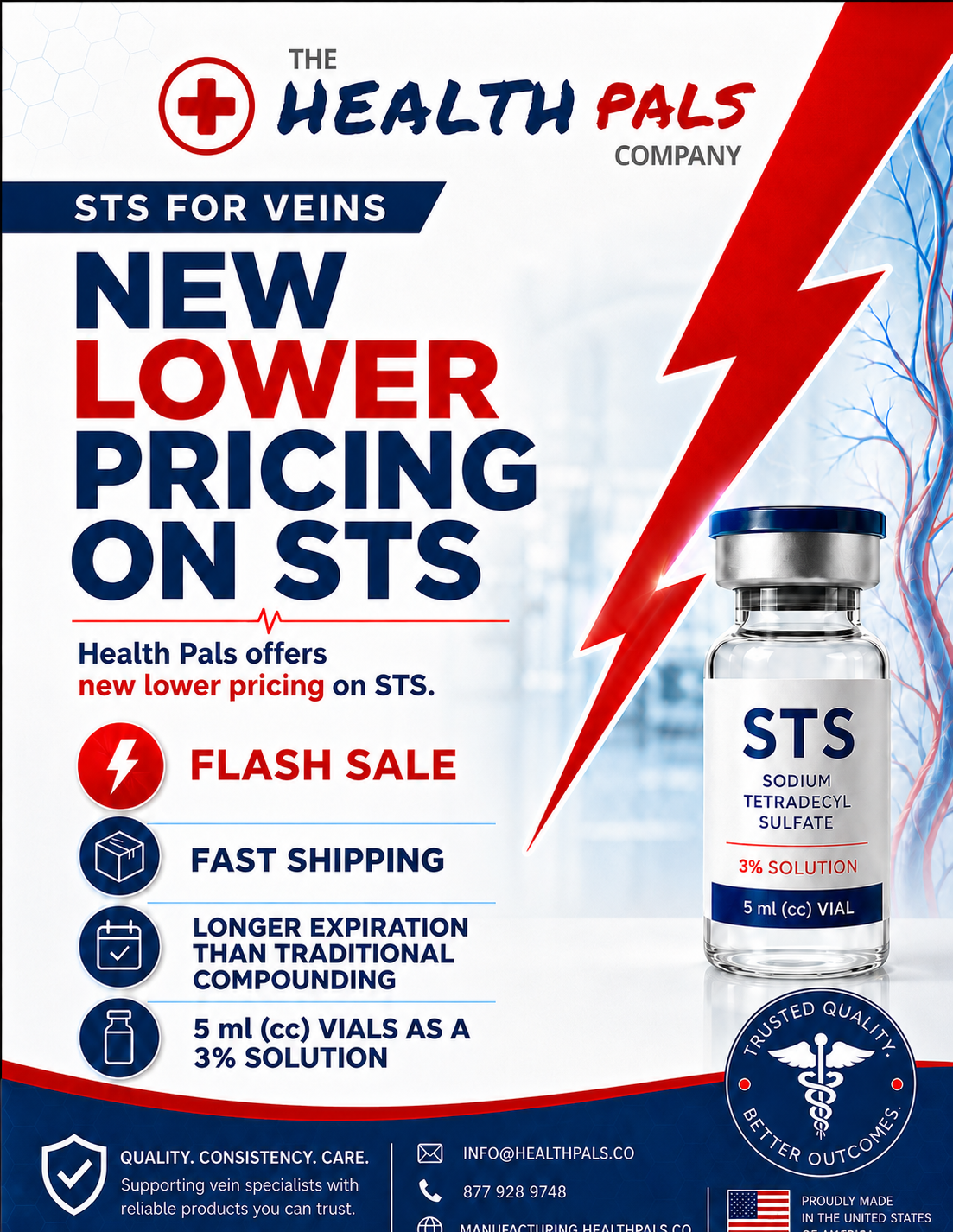 Sodium Tetradecyl Sulfate (STS) 3% Solution in 5 ml (5cc) Sterile Injectable Vials 2 new lower pricing on sts sodium tetradecyl sulfate for vein clinics