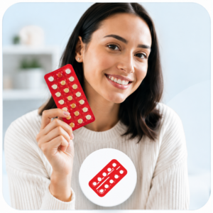 Two women discussing birth control options with a healthcare professional in a bright clinic setting.