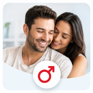 Man and healthcare professional discussing erectile dysfunction treatment options in a clinic setting.